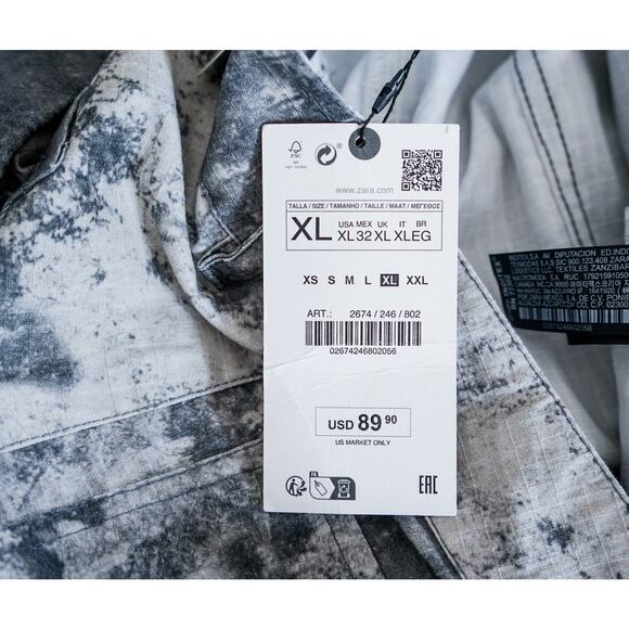 NEW Zara Women Print Cargo Utility Wide Leg Pants XL Baggy Y2K Style Street Goth - Picture 12 of 15